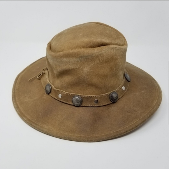 Minnetonka Buffalo Nickel Hat Tan Leather Boho - Picture 5 of 8
